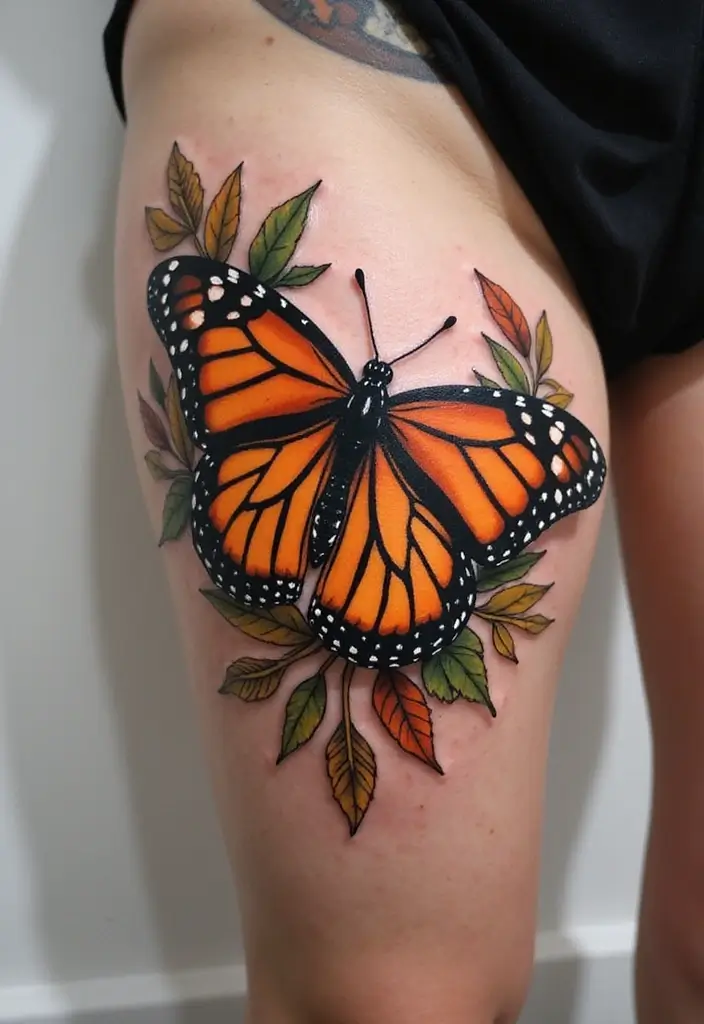 30 Monarch Butterfly Tattoo Designs with Deep Symbolism - 19. Monarch Butterfly Embracing Nature