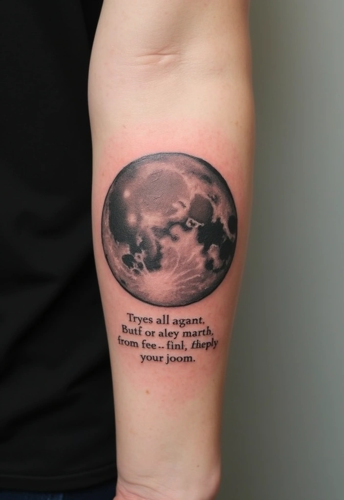 30 Moon Tattoos for Men That Radiate Power and Mystery - 19. Moon with Quote