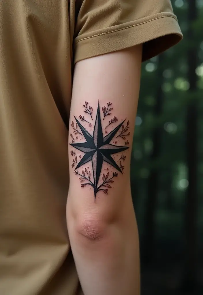 30 Nautical Star Tattoos for Classic Sailor Style - 19. Nautical Star with a Tree