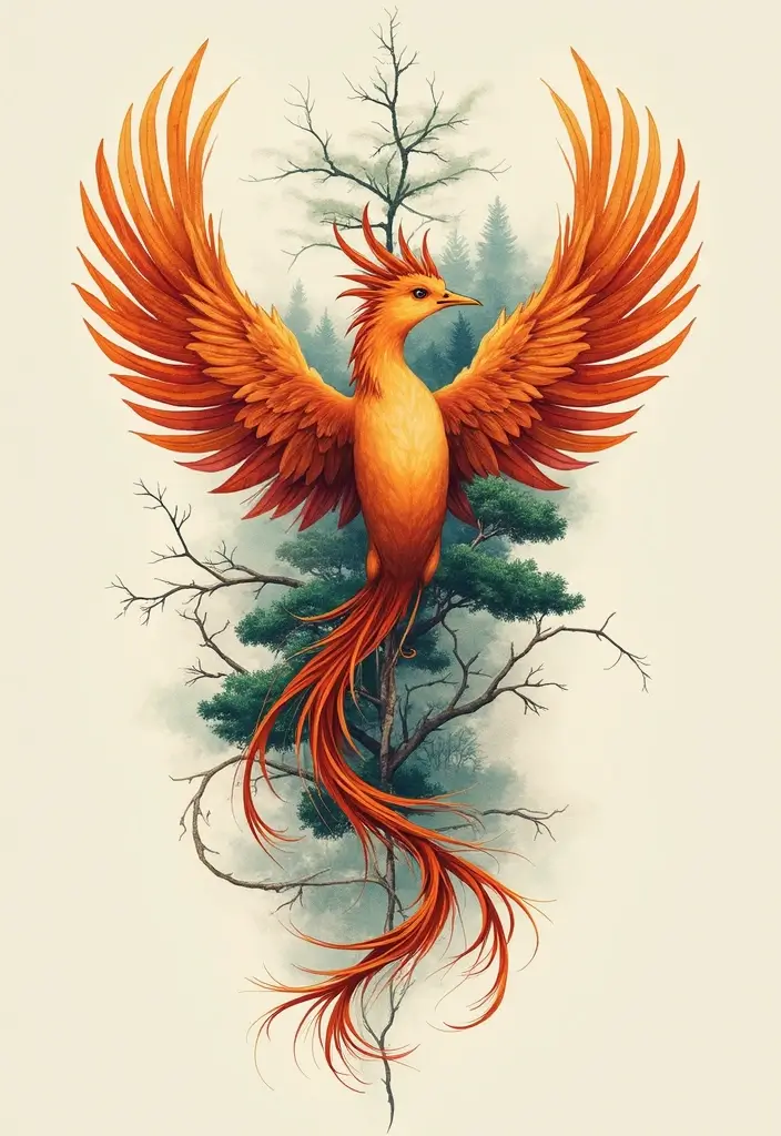 30 Rise of the Phoenix Tattoos That Symbolize Rebirth - 19. Phoenix with Natural Elements