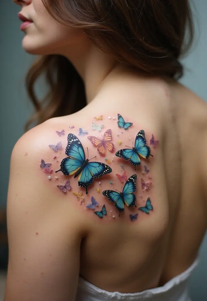 30 September Birth Flower Tattoo Ideas with Meaning - 19. Aster with Whimsical Butterflies