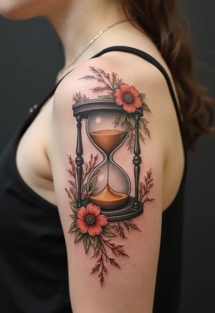 30 Shoulder and Back Tattoos for Guys with Masculine Energy - 19. The Hourglass