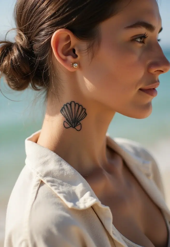 30 Spiritual Neck Tattoos with Deep Symbolism - 19. The Shell