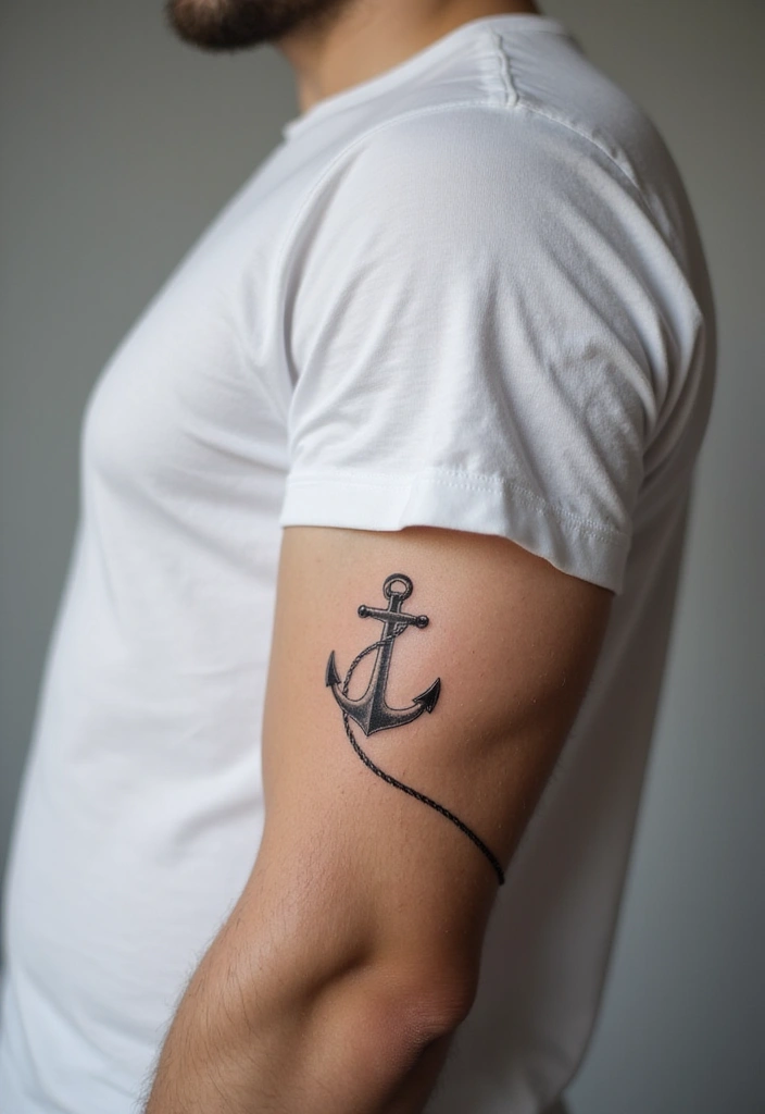 30 Subtle Men Tattoos That Look Minimal Yet Powerful - 19. Minimalist Anchor with Rope