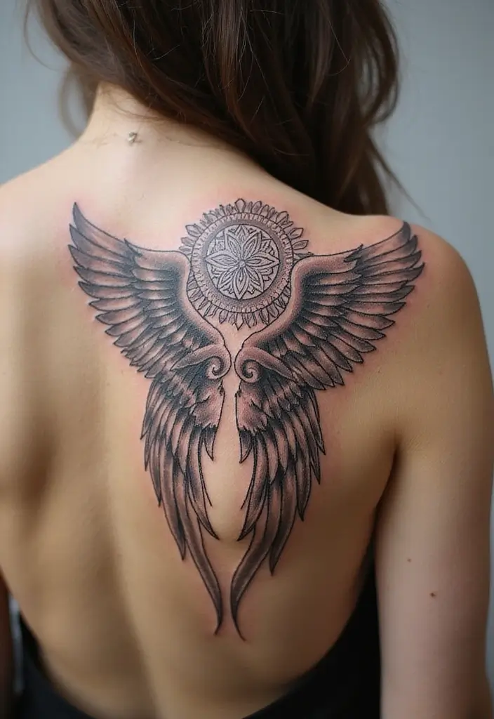 30 Shoulder Wing Tattoo Ideas with Angelic Inspiration - 19. Wings with Mandala Elements