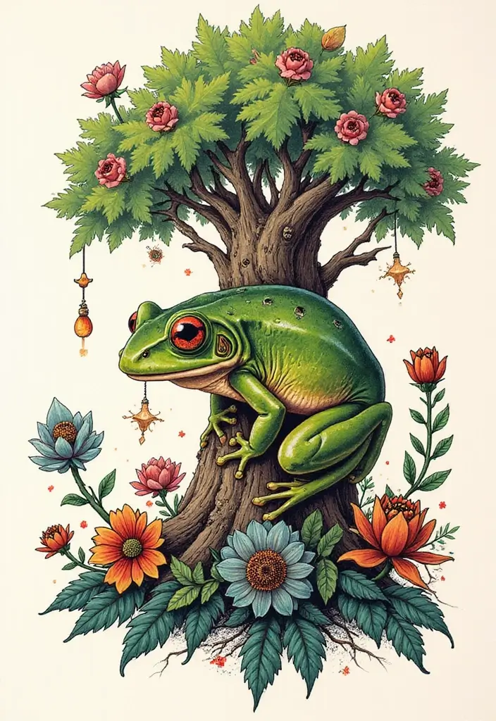 30 Tree Frog Tattoos with Playful and Unique Vibes - 19. Fantasy Tree Frog Tattoo