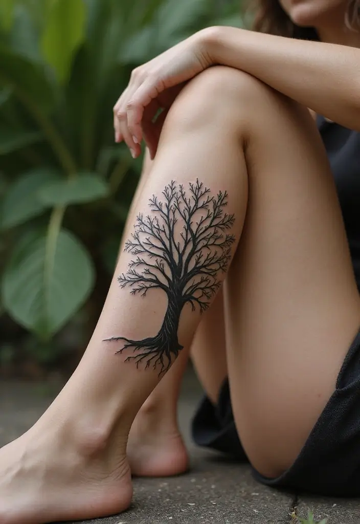 30 Tree Leg Tattoo Designs for Nature-Inspired Ink - 19. Family Tree Tattoo