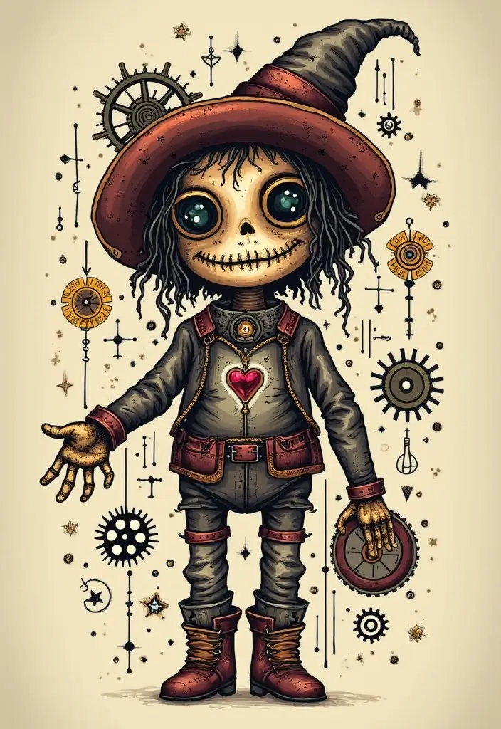 30 Voodoo Doll Tattoos with Dark and Mysterious Designs - 19. Steampunk Voodoo Dolls