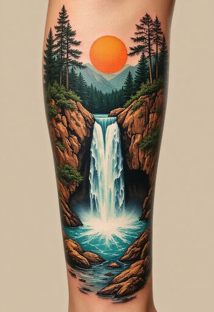 30 Waterfall Tattoos That Flow with Beauty - 19. Vintage Waterfalls