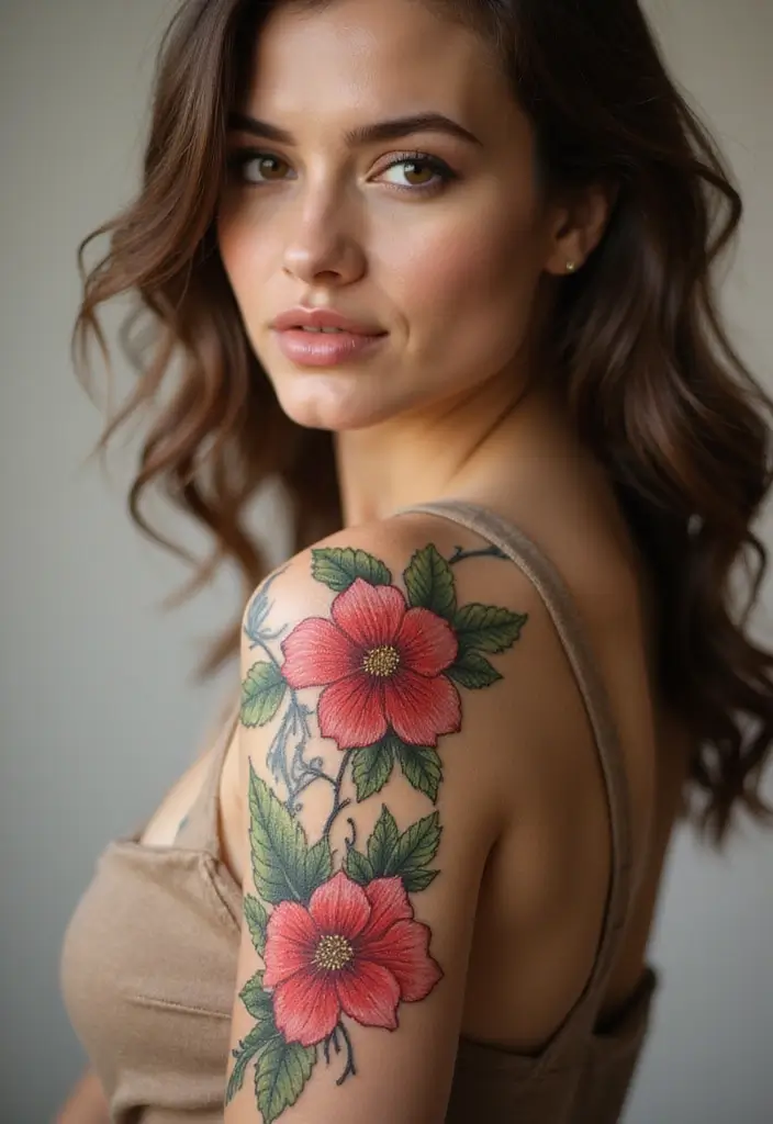 30 Women’s Feminine Arm Tattoos That Look Stylish - 19. Embroidered Floral Tattoos