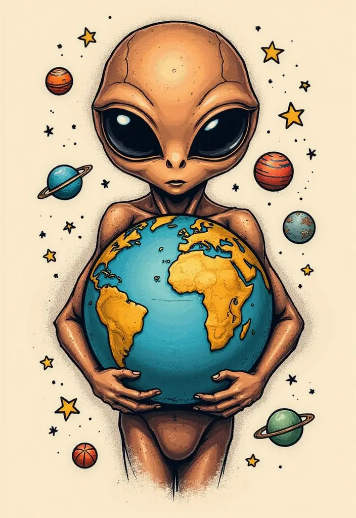 30 Alien Tattoo Meaning and Out-of-This-World Designs - 1. The Cosmic Traveler