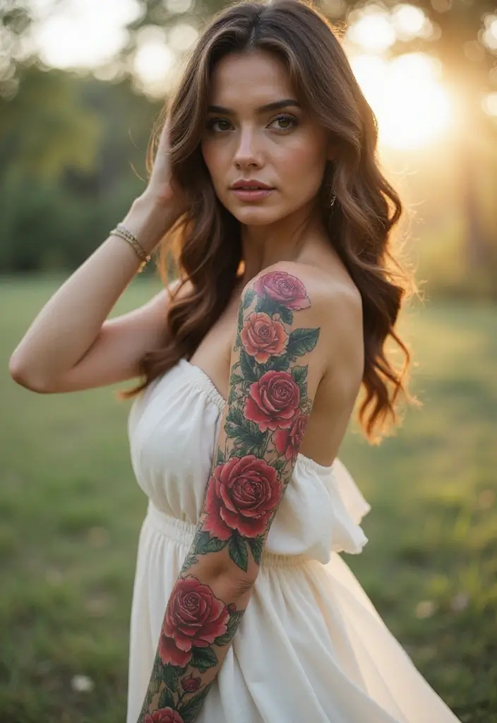 30 Arm Tattoos for Women with Stylish and Bold Looks - 1. Floral Fantasy