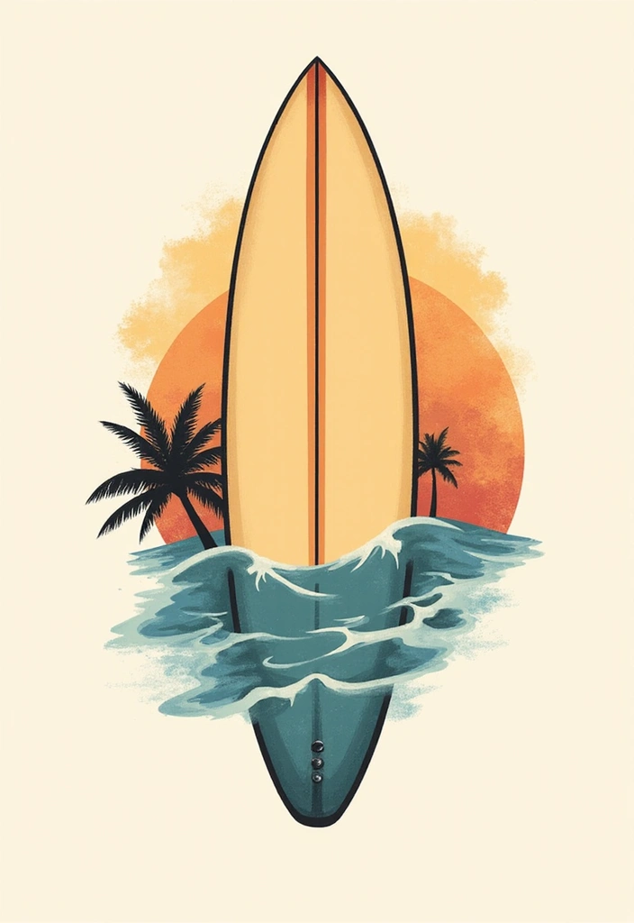 30 Beach Tattoos for Guys with Laid-Back and Cool Vibes - 1. Surfboard Silhouette