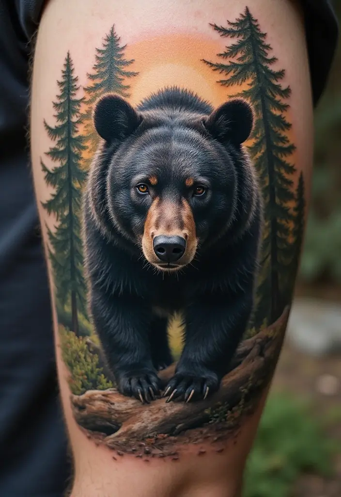 30 Bear Shoulder Tattoo Inspirations with Power and Strength - 1. Majestic Bear in Forest