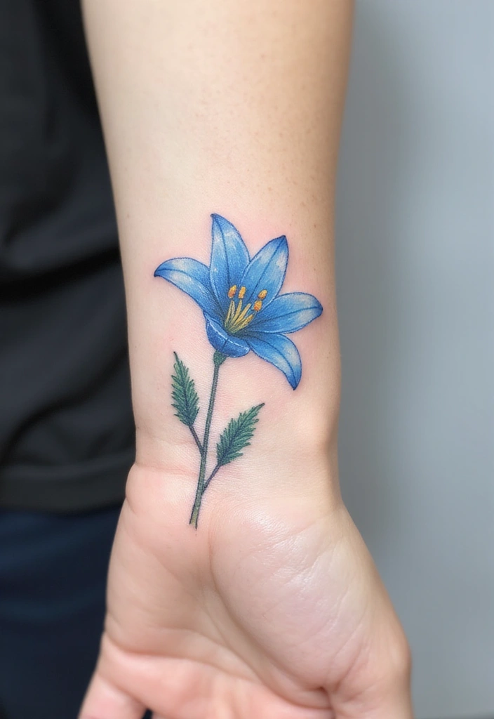 30 Blue Lily Tattoo Designs That Look Elegant - 1. Delicate Watercolor Blue Lily