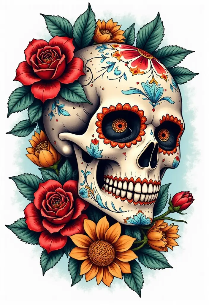 30 Calavera Tattoo Inspirations for Day of the Dead - 1. Classic Sugar Skull