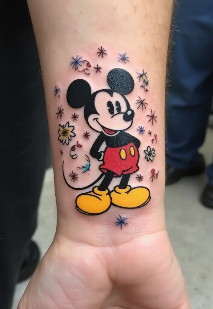 30 Cartoon Tattoo Ideas That Are Fun and Creative - 1. The Classic Mickey Mouse