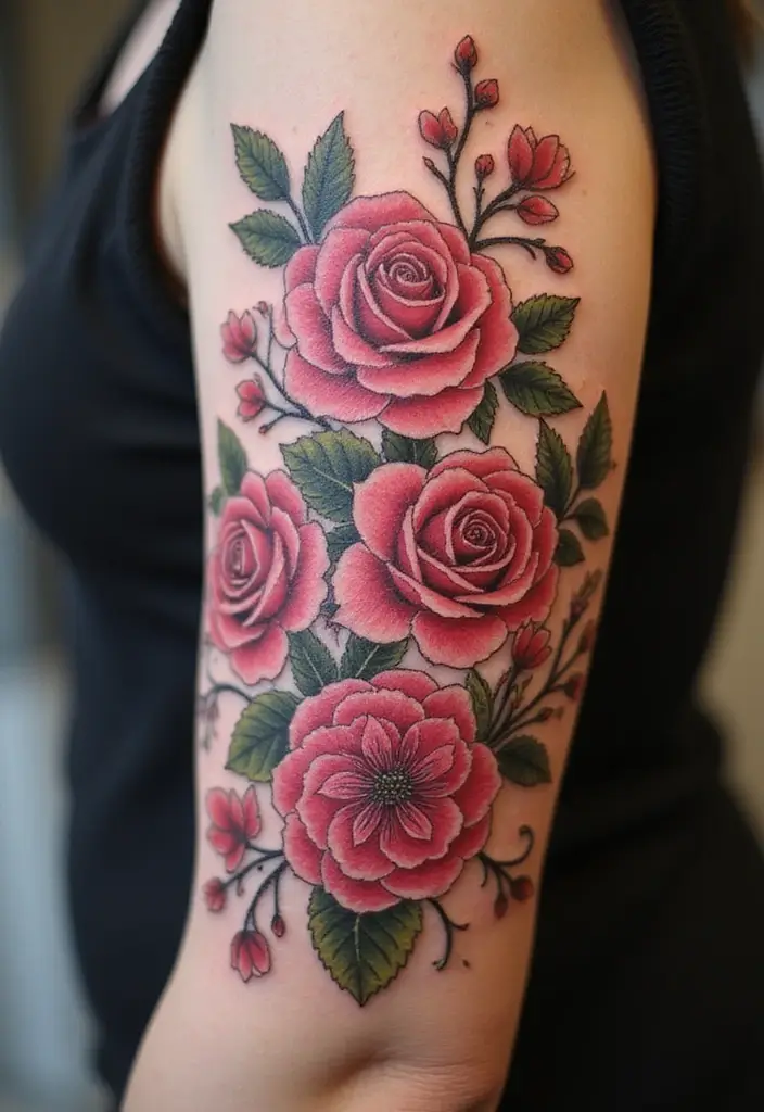 30 Colorful Arm Tattoos That Pop with Style - 1. Floral Fantasy