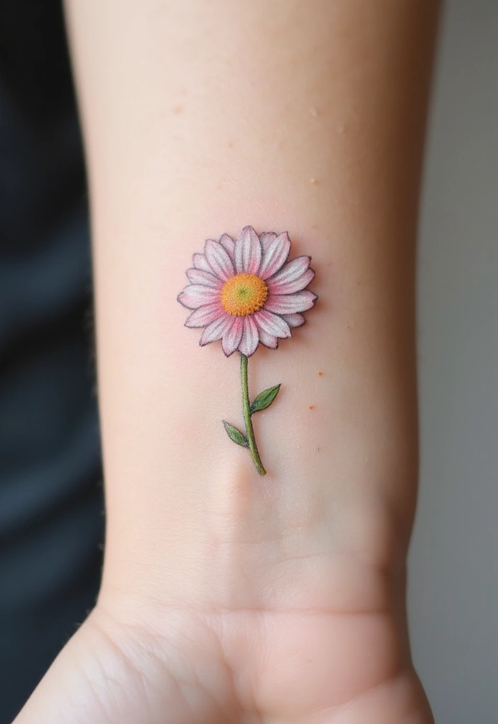 30 Colorful Daisy Tattoo Inspirations Full of Joy - 1. Tiny Floral Delight