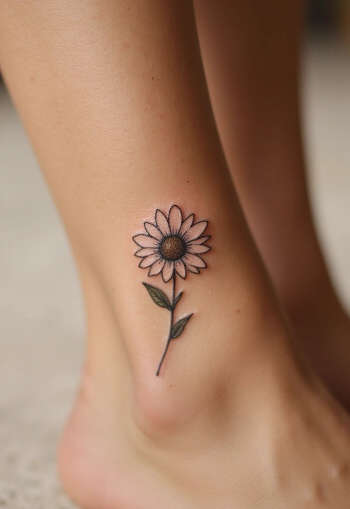 30 Daisy April Birth Flower Tattoo Designs You’ll Love - 1. Tiny Daisy on Ankle