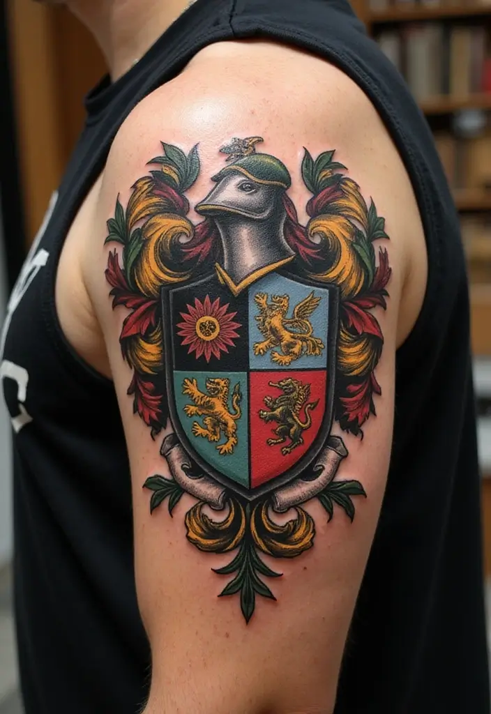 30 Family Crest Arm Tattoos That Carry Heritage - 1. The Classic Shield Design