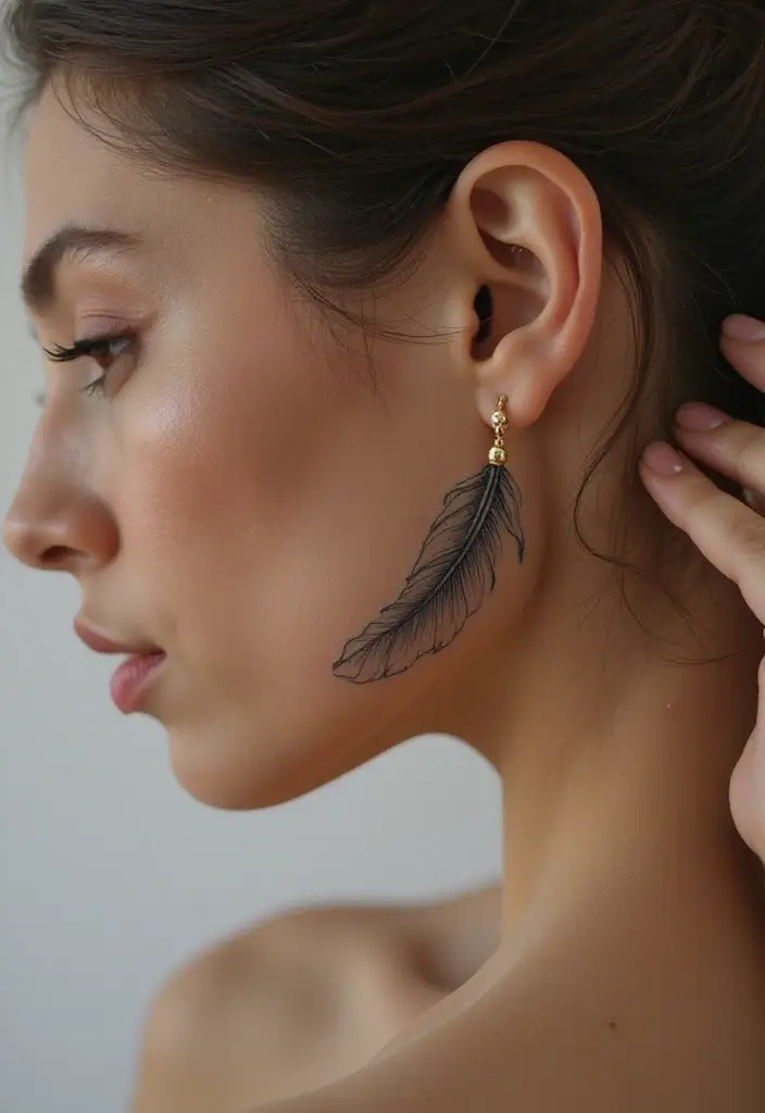 30 Feather Tattoo Behind Ear Meaning and Ideas - 1. Freedom and Lightness