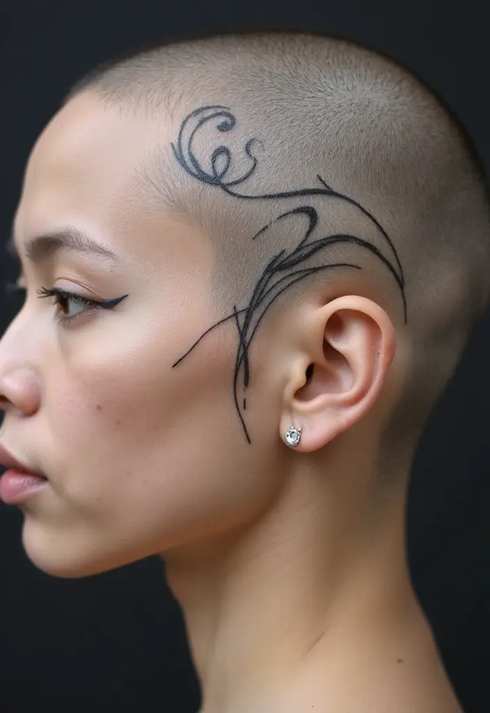 30 Geometric Head Tattoo Ideas for Bold Expression - 1. Abstract Line Art