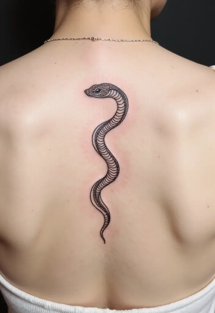 30 Geometric Snake Tattoo Ideas with Unique Patterns - 1. Simplistic Line Art Snake
