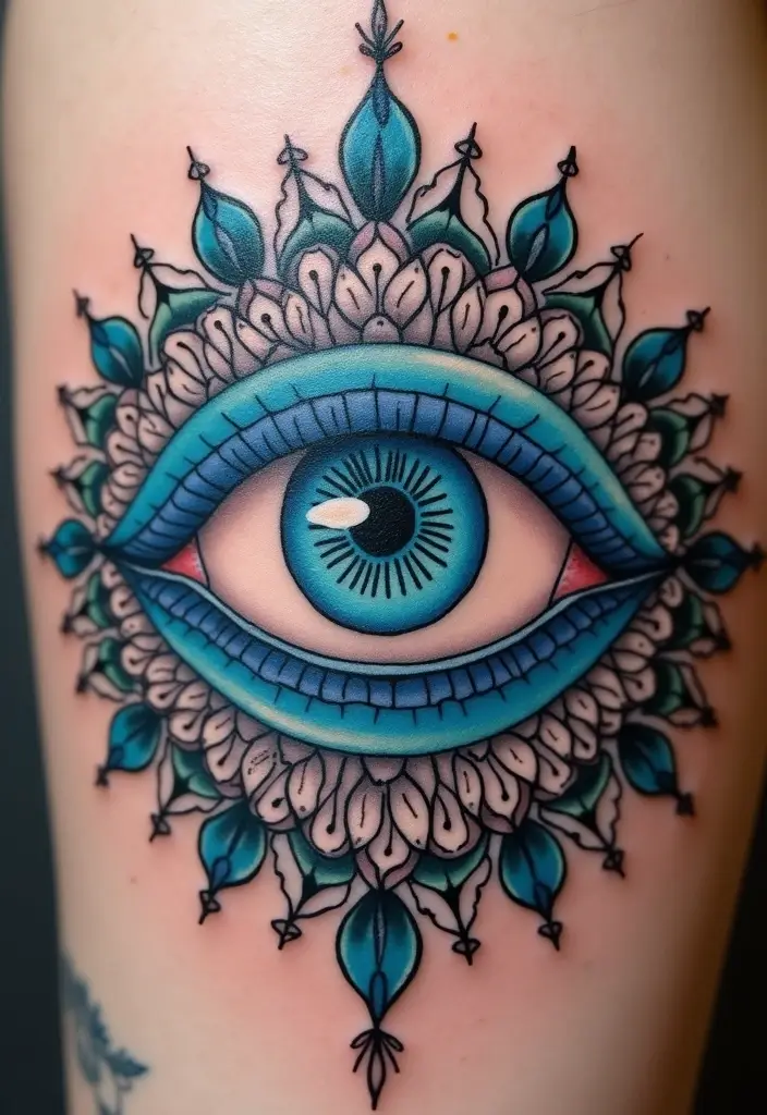 30 Greek Eye Tattoo Meaning and Stunning Design Ideas - 1. The Classic Evil Eye Design