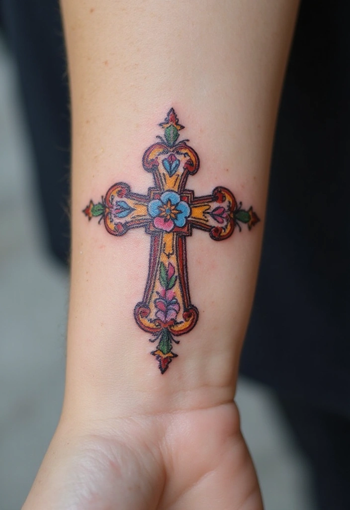 30 Hand Cross Tattoos That Blend Faith and Style - 1. Intricate Floral Cross