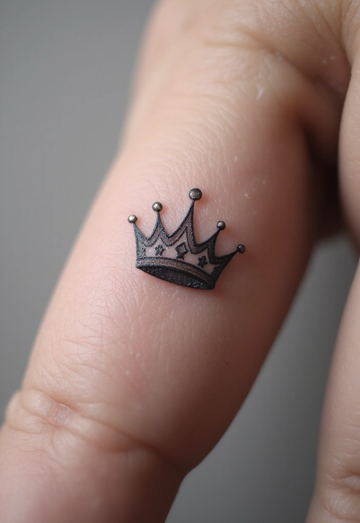 30 King and Queen Tattoos Finger Designs for Couples - 1. Simple Crown Design