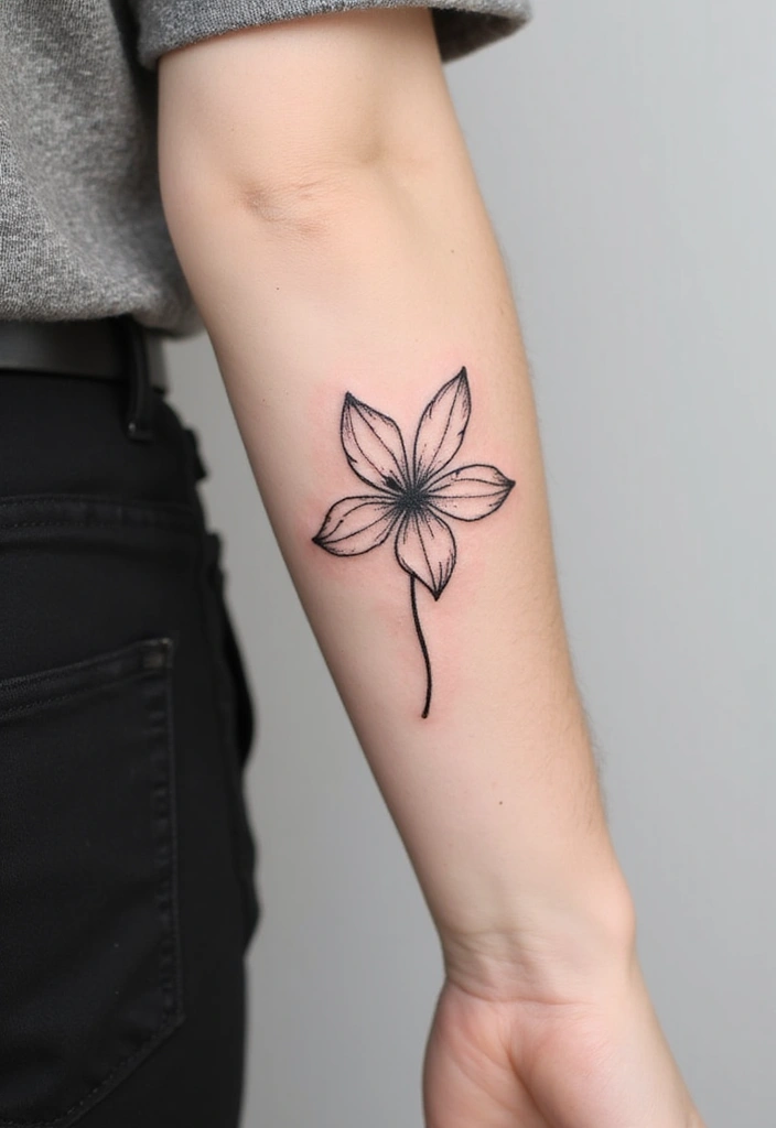 30 Lily Tattoos for Men That Balance Strength and Elegance - 1. Simplistic Black Outline Lily