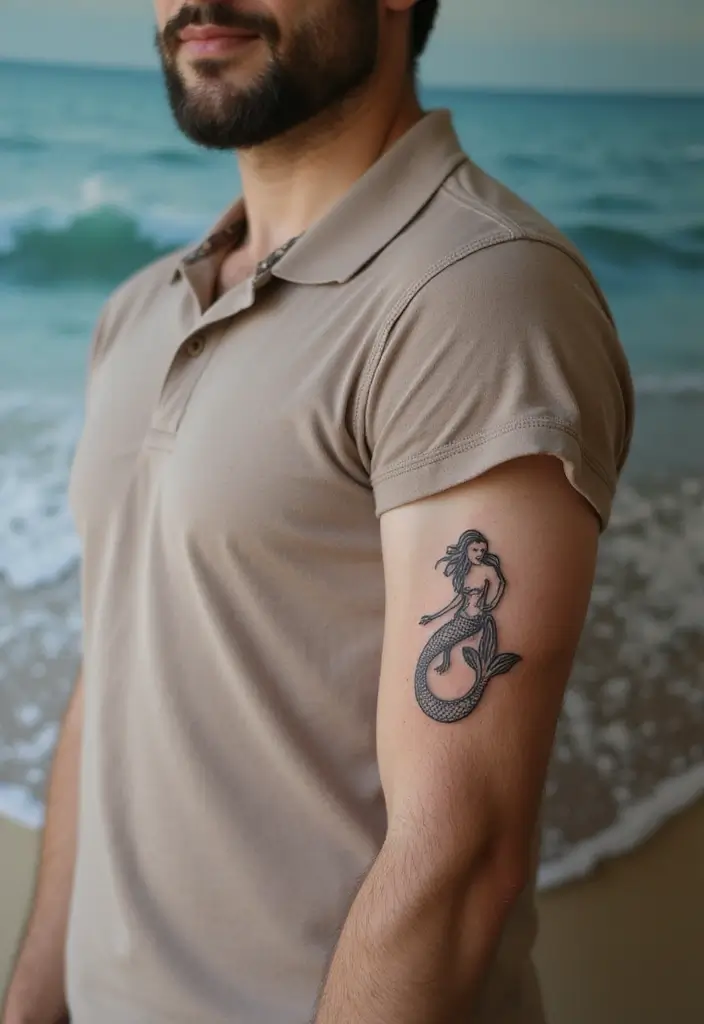 30 Creative Mermaid Tattoos for Men with Ocean Spirit - 1. The Minimalist Mermaid