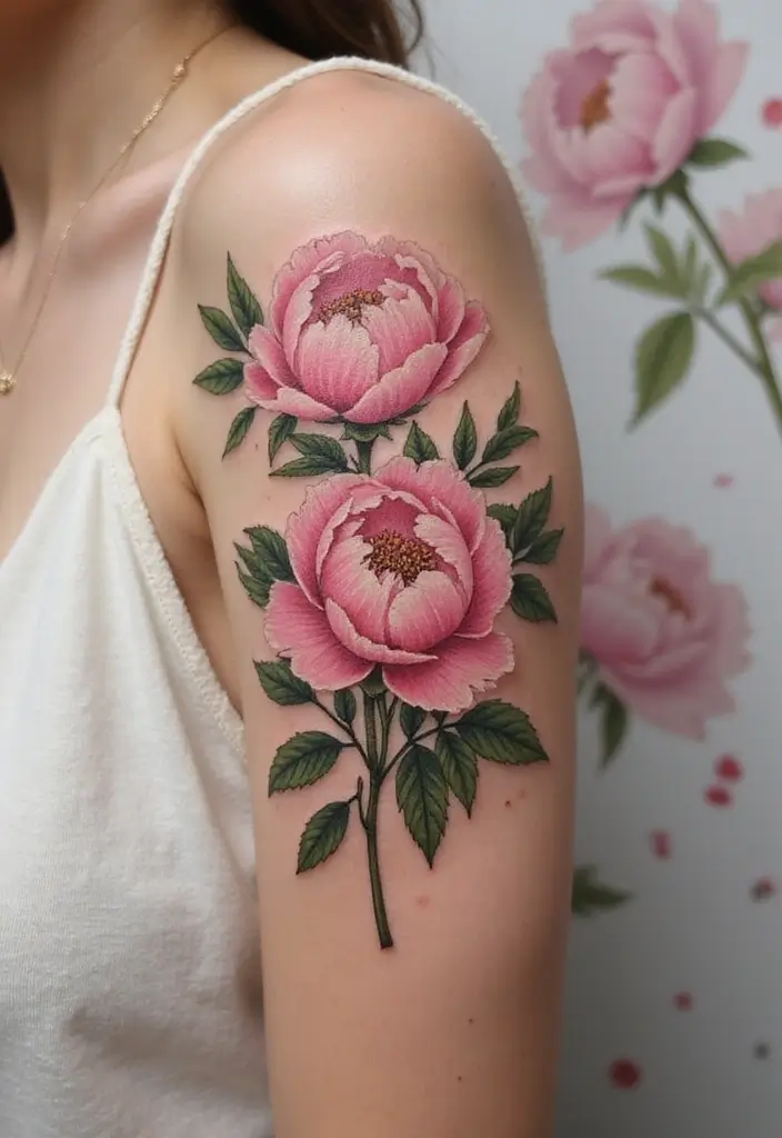 30 Peony Tattoo Ideas with Meaning and Elegance - 1. Classic Peony Bouquet