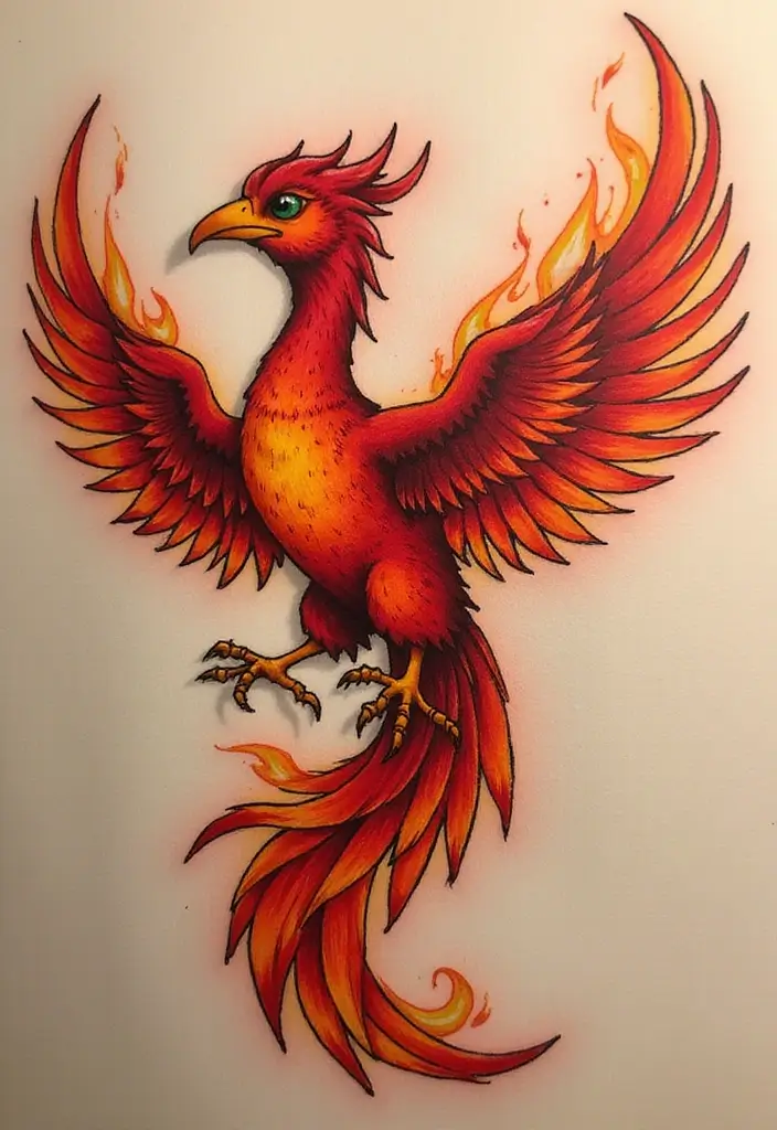 30 Phoenix Reborn Tattoo Designs with Deep Meanings - 1. Fiery Burst of Colors