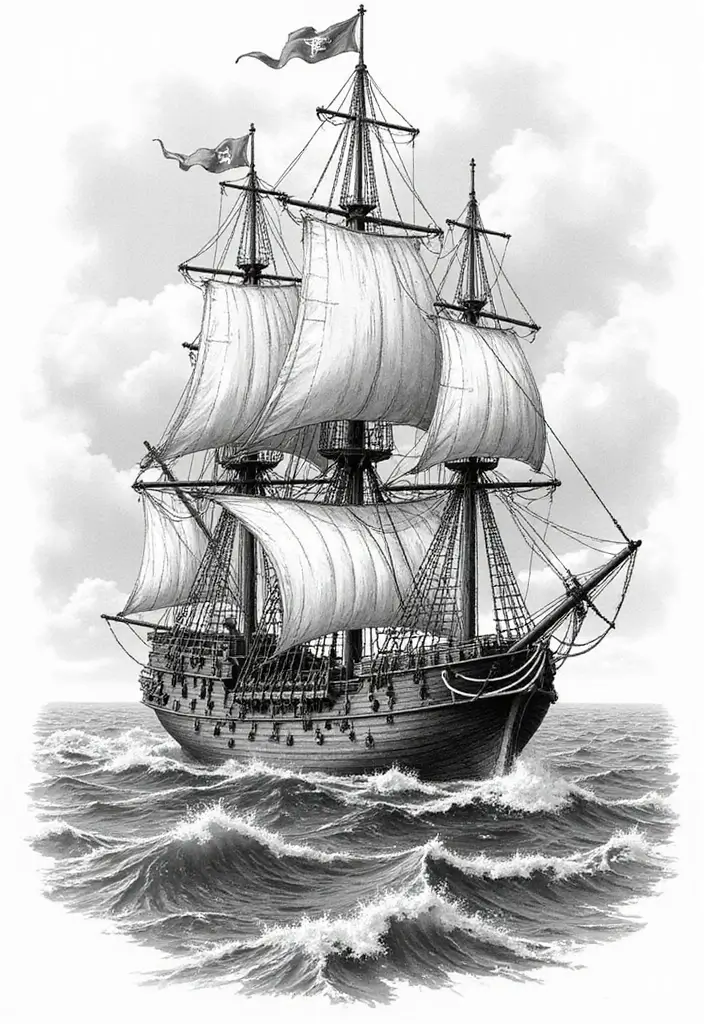 30 Pirate Ship Tattoo Designs for Ocean Lovers - 1. Classic Pirate Ship Tattoo