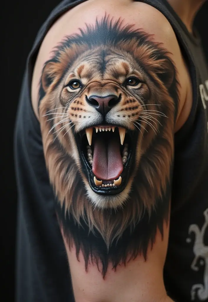 30 Roar Lion Tattoo Inspirations That Show Strength - 1. Majestic Roar with Realistic Details