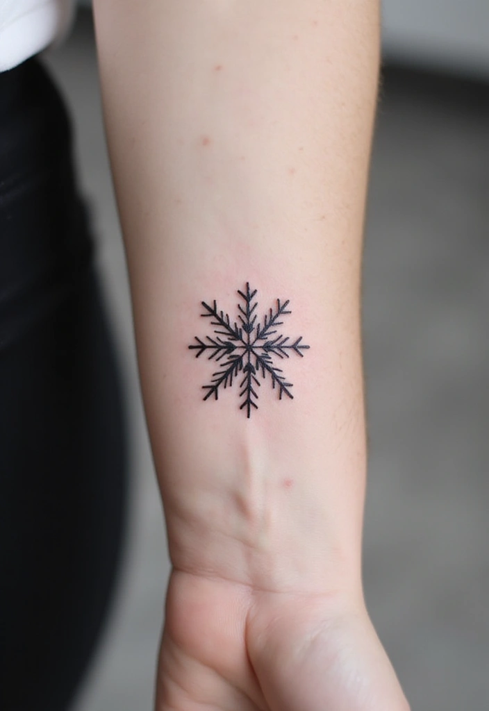 30 Snowflake Tattoo Ideas with Delicate and Unique Patterns - 1. Minimalist Snowflake