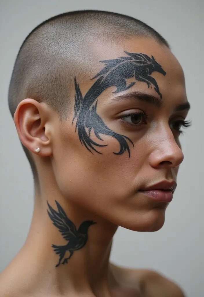 30 Bold Tattoo Head Designs That Stand Out - 1. Tribal Patterns with Nature Elements