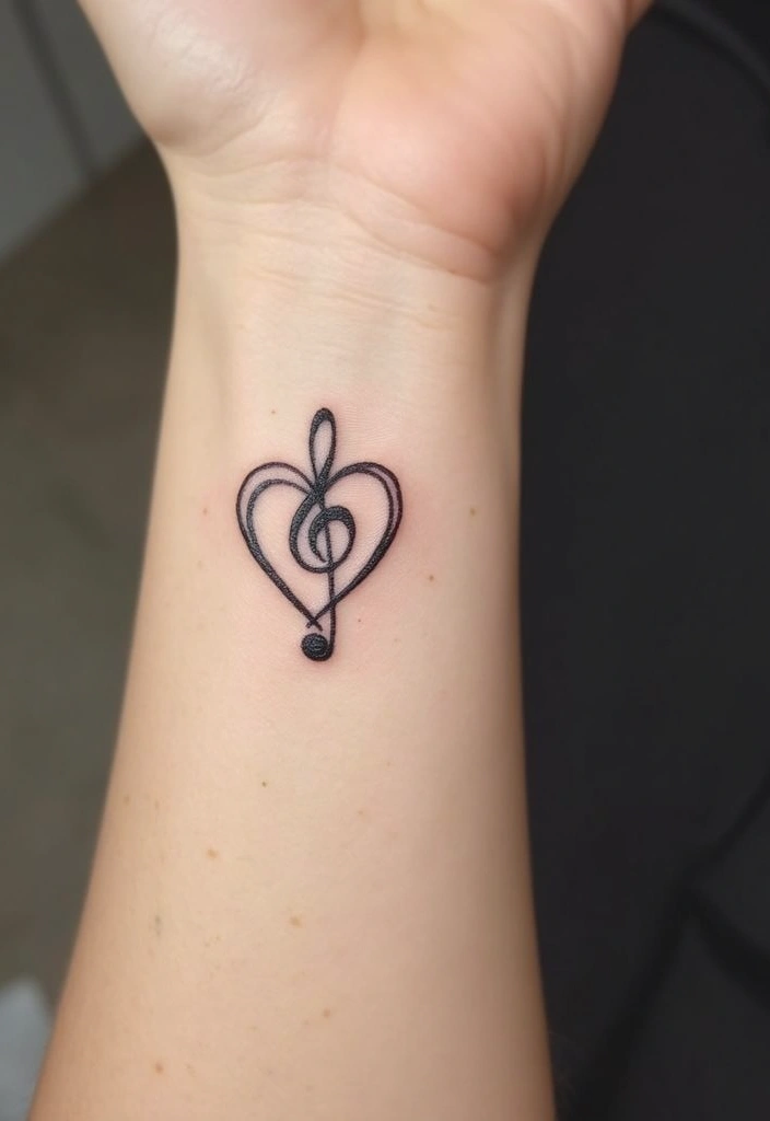 30 Treble Clef and Bass Clef Heart Tattoo Ideas for Music Lovers - 2. Minimalist Clef Heart