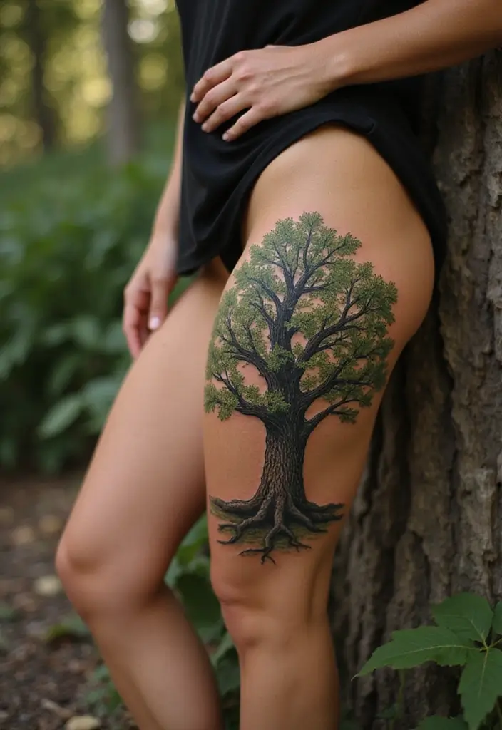 30 Tree Leg Tattoo Designs for Nature-Inspired Ink - 1. Majestic Oak Tree