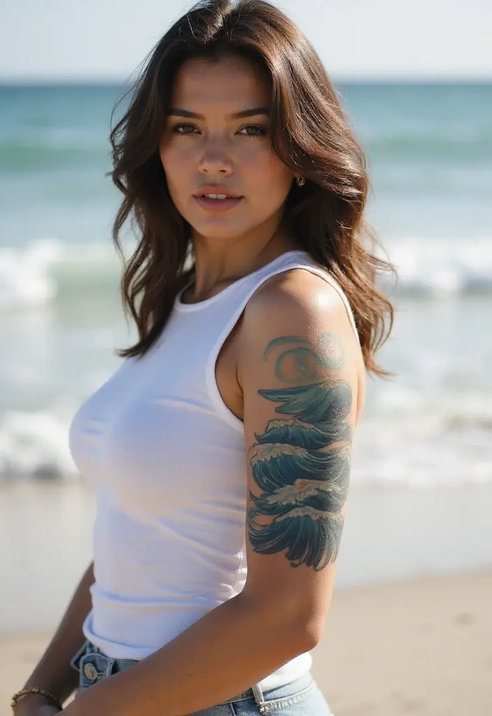 30 Water Tattoo Sleeve Ideas Full of Fluid Motion - 1. Gentle Ocean Waves