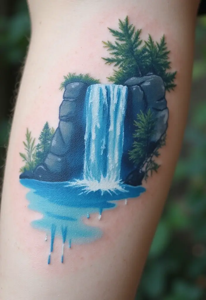 30 Waterfall Tattoos That Flow with Beauty - 1. Cascading Blues