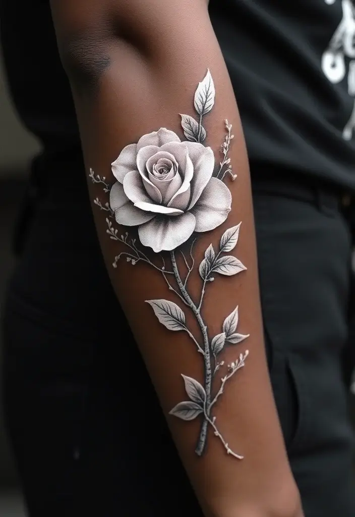 30 White Ink Tattoo Ideas on Dark Skin That Stand Out - 1. Floral Elegance