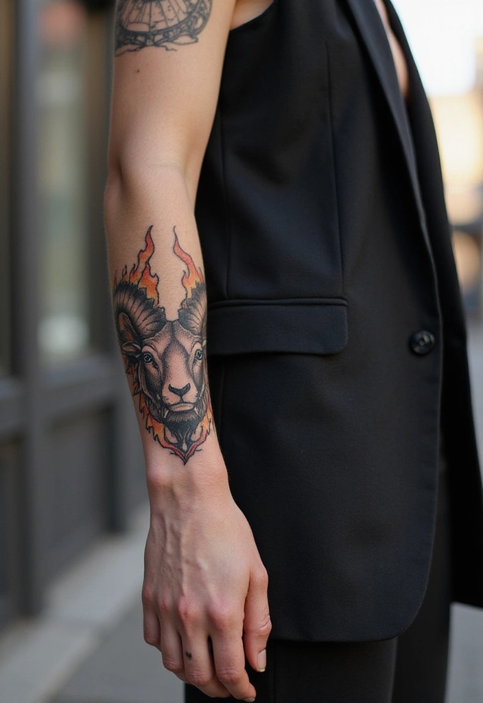 30 Zodiac Aries Tattoo Ideas Full of Fire and Energy - 1. Bold Ram Head