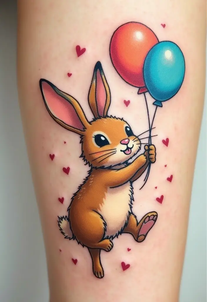 30 American Traditional Rabbit Tattoo Inspirations - 20. The Adventurous Rabbit