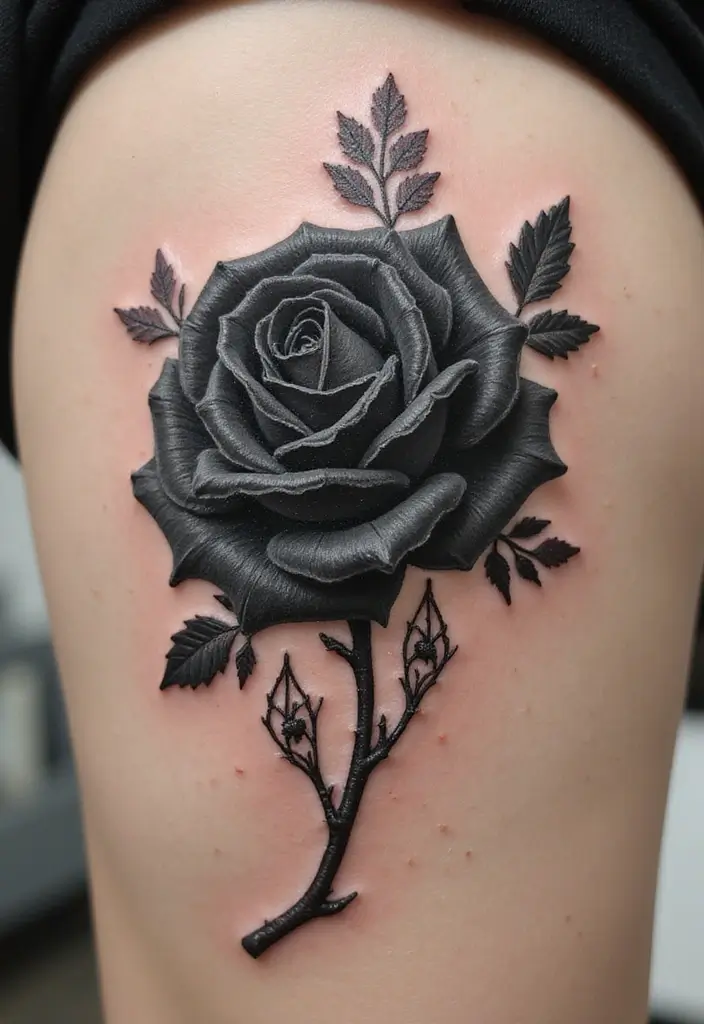 30 Black Rose Tattoo Meaning and Design Inspirations - 20. Black Rose with Lace Design