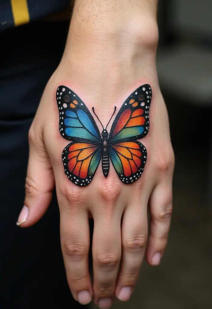 30 Butterfly Tattoo Placement Ideas That Enhance Beauty - 20. Hand: An Artistic Statement