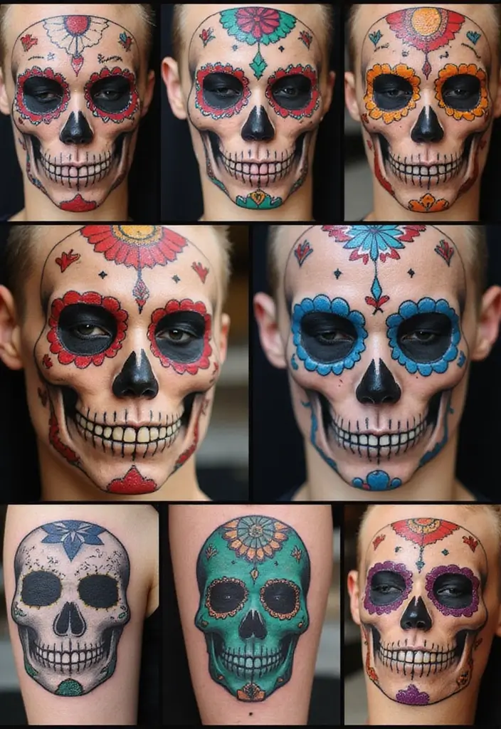 30 Candy Skull Tattoo Meaning and Creative Designs - 20. Candy Skull Tattoos and Seasonal Trends