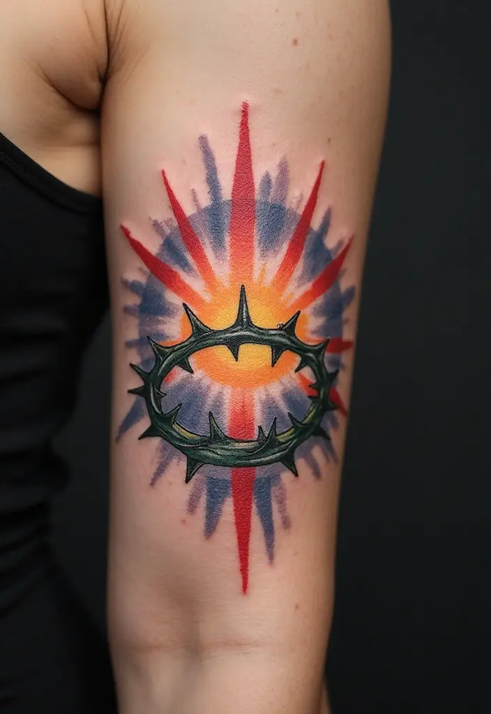 30 Crown of Thorns Bicep Tattoo Inspirations You’ll Admire - 20. Spiritual Awakening